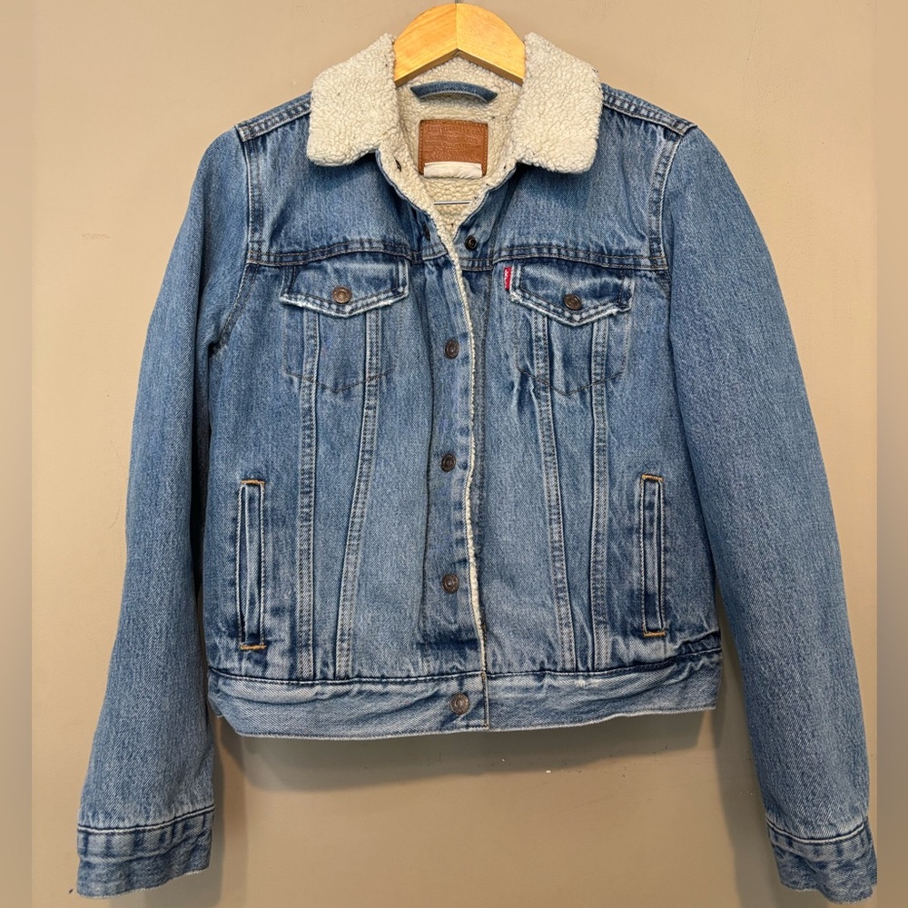 LEVI’S Sherpa-Lined Vintage Denim Trucker Jacket, “Big E” Red Tab & Leather Tag